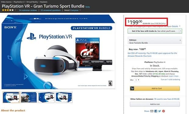 「PlayStation VR+GTスポーツ」がAmazonで199ドルで販売中！日本での定価の半額以下