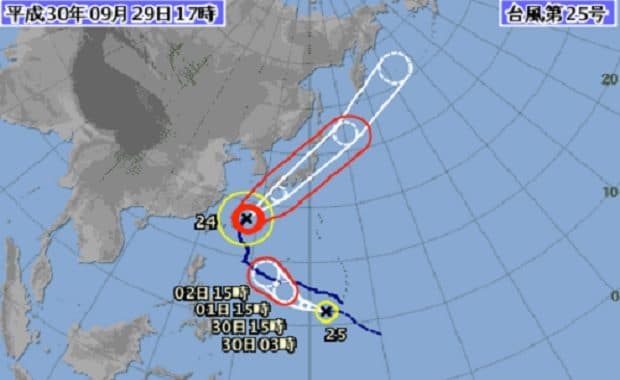 新たに台風25号が発生 日本縦断ツアー開催中の台風24号の後を追ってくる恐れあり