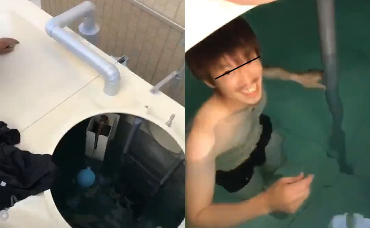 マンションの受水槽の中に入って泳ぐ点検業者の社員とみられる男性の動画が公開「めっちゃ気持ちいい」