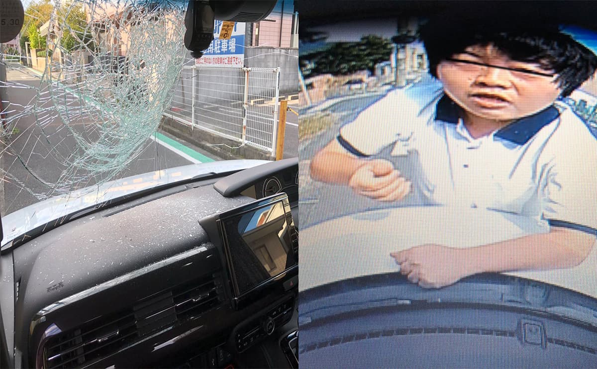愛知県で突然走ってきた男性に軽自動車が襲われる！フロントガラスを拳でボコボコにされる通り魔被害