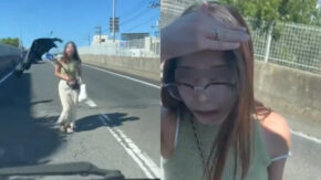 鳥取でゾンビのような動きで車にレンガを投げつける32歳女性が美人だと話題に